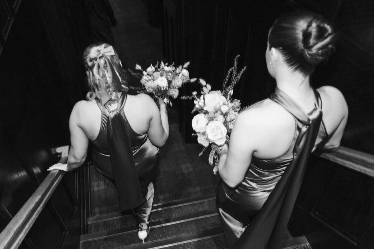 Bridesmaids candid black and white Scottish wedding