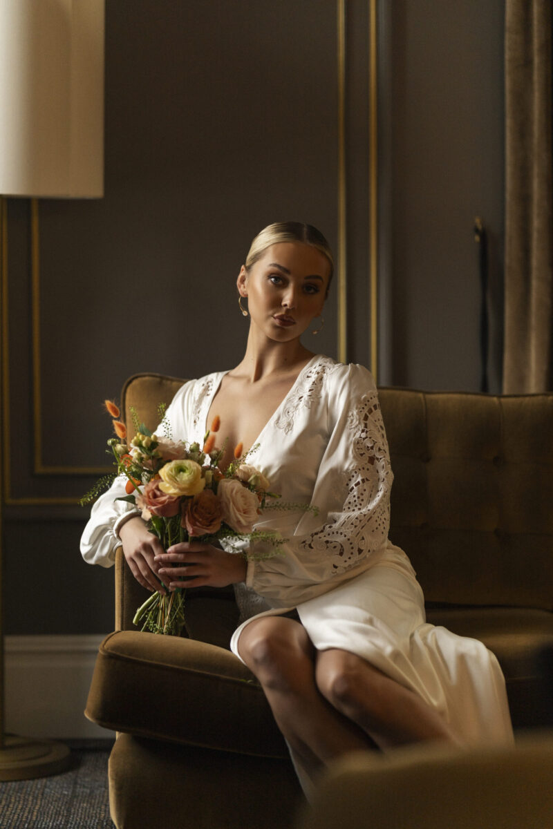 Scottish bride editorial portrait with flowers